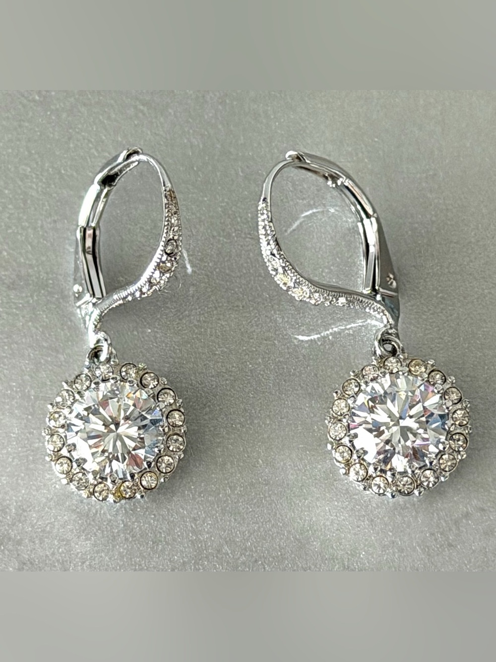 NWOT Sparkling Bridal and Evening Nadri Drop Earrings, CZ Halo Set in Silvertone